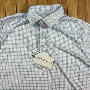 NWT Collars and Co Men’s Size XL Relaxed Dress Collar Polo Shirt Blue White Grid